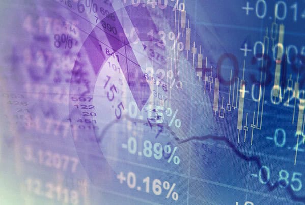 Close-up computer monitor with trading software. Multiple exposu