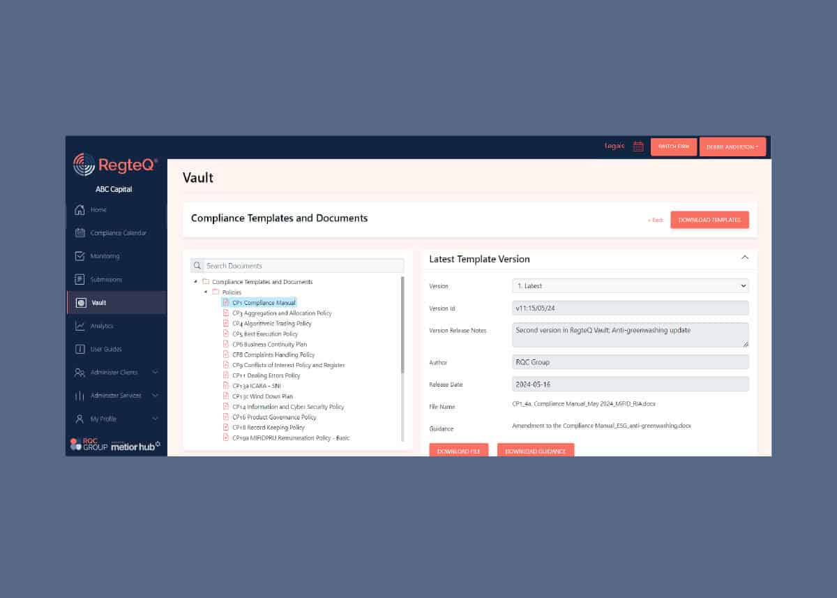 Secure online compliance document management system by RQC Group for efficient policy and audit tracking.
